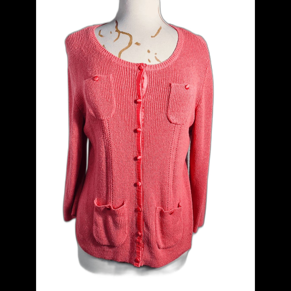 Sag Harbor Cardigan Size M 90's Vintage Knitted Coastal Grandmother Cardigan